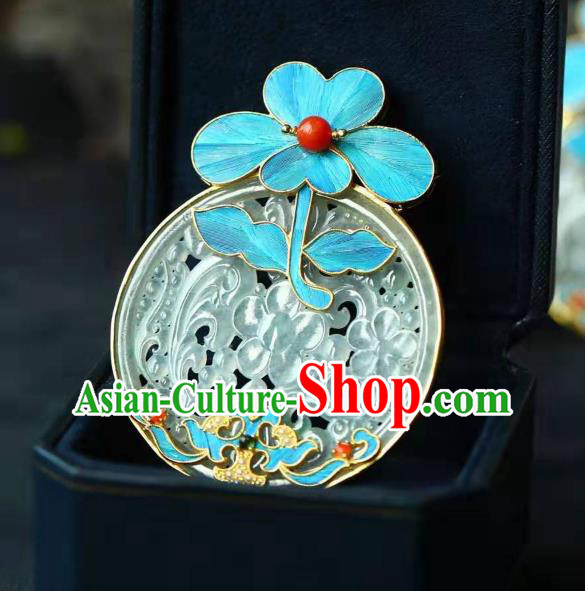 Chinese Classical Jade Longevity Lock Pendant Handmade Blueing Accessories National Necklace Chinese Classical Jade Longevity Lock Pendant Handmade Blueing Accessories National Necklace