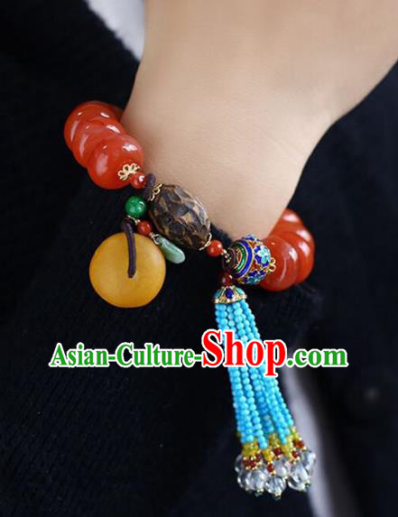 China Handmade Red Bracelet Traditional Lapis Jewelry Accessories National Blue Beads Tassel Bangle China Handmade Red Bracelet Traditional Lapis Jewelry Accessories National Blue Beads Tassel Bangle