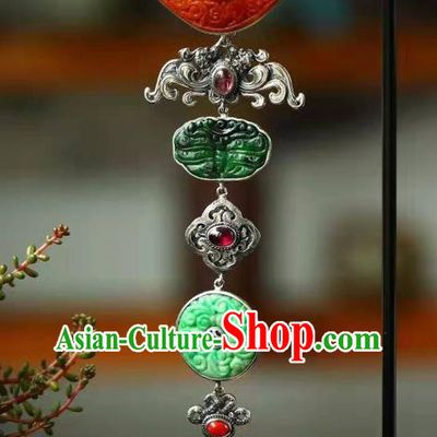 Chinese Handmade Silver Brooch Accessories Traditional National Jade Pendant