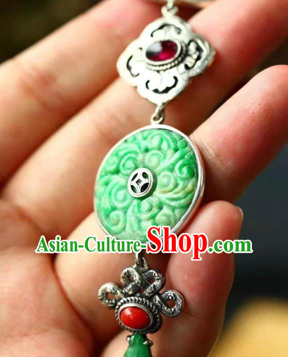 Chinese Handmade Silver Brooch Accessories Traditional National Jade Pendant Chinese Handmade Silver Brooch Accessories Traditional National Jade Pendant