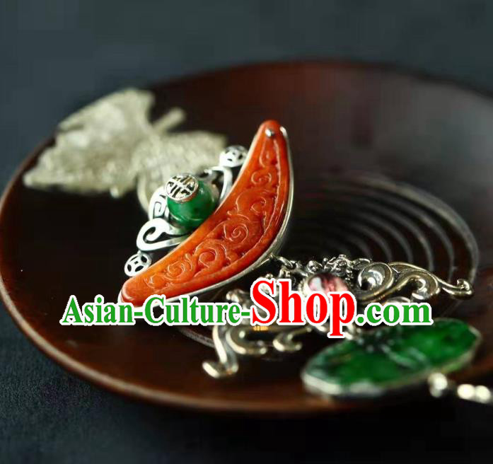 Chinese Handmade Silver Brooch Accessories Traditional National Jade Pendant Chinese Handmade Silver Brooch Accessories Traditional National Jade Pendant
