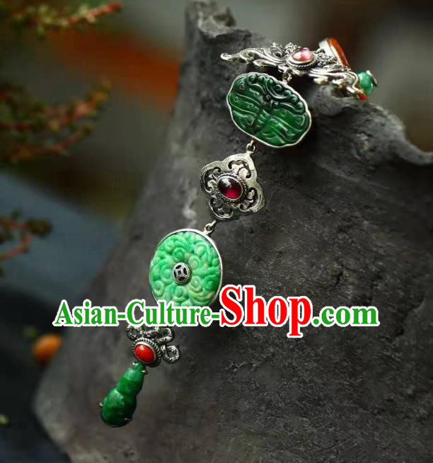 Chinese Handmade Silver Brooch Accessories Traditional National Jade Pendant Chinese Handmade Silver Brooch Accessories Traditional National Jade Pendant