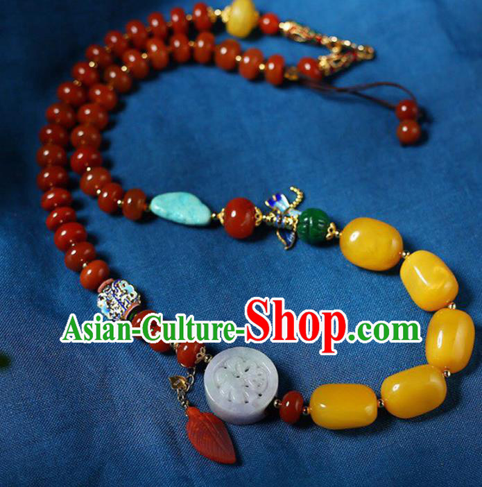 Chinese Handmade Agate Beads Necklet National Classical Necklace Beeswax Accessories Chinese Handmade Agate Beads Necklet National Classical Necklace Beeswax Accessories