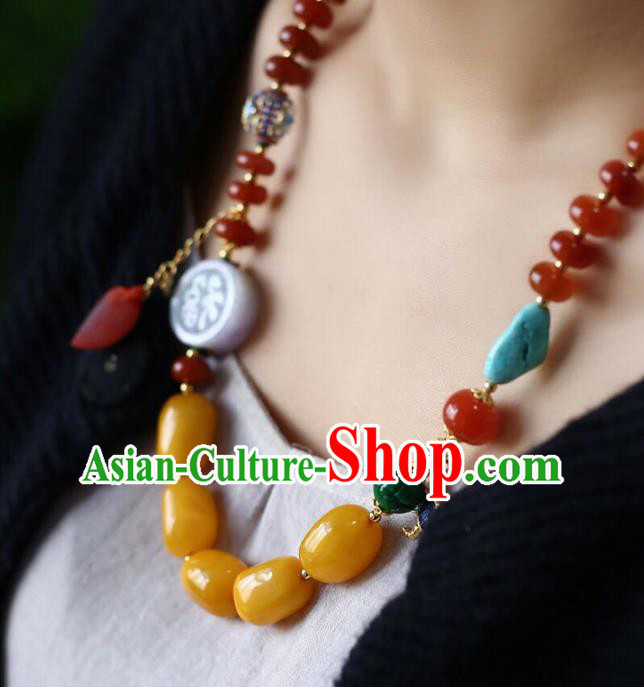 Chinese Handmade Agate Beads Necklet National Classical Necklace Beeswax Accessories Chinese Handmade Agate Beads Necklet National Classical Necklace Beeswax Accessories