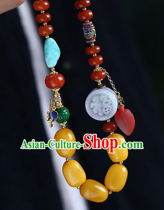 Chinese Handmade Agate Beads Necklet National Classical Necklace Beeswax Accessories Chinese Handmade Agate Beads Necklet National Classical Necklace Beeswax Accessories