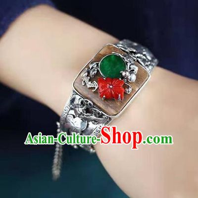 China National Silver Bangle Traditional Eaglewood Jewelry Accessories Handmade Jadeite Bracelet