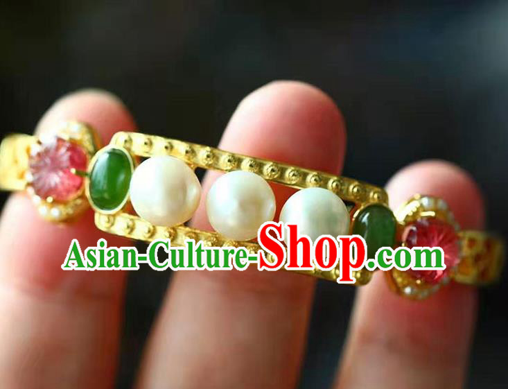 China National Golden Bangle Traditional Qing Dynasty Court Jewelry Accessories Handmade Gems Bracelet China National Golden Bangle Traditional Qing Dynasty Court Jewelry Accessories Handmade Gems Bracelet