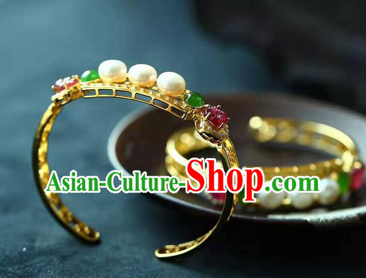 China National Golden Bangle Traditional Qing Dynasty Court Jewelry Accessories Handmade Gems Bracelet China National Golden Bangle Traditional Qing Dynasty Court Jewelry Accessories Handmade Gems Bracelet
