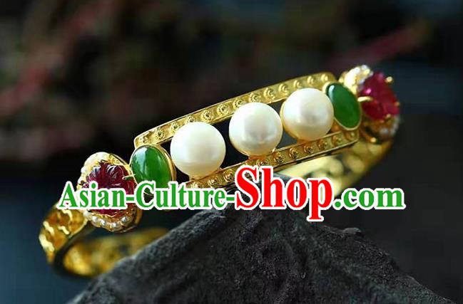 China National Golden Bangle Traditional Qing Dynasty Court Jewelry Accessories Handmade Gems Bracelet China National Golden Bangle Traditional Qing Dynasty Court Jewelry Accessories Handmade Gems Bracelet