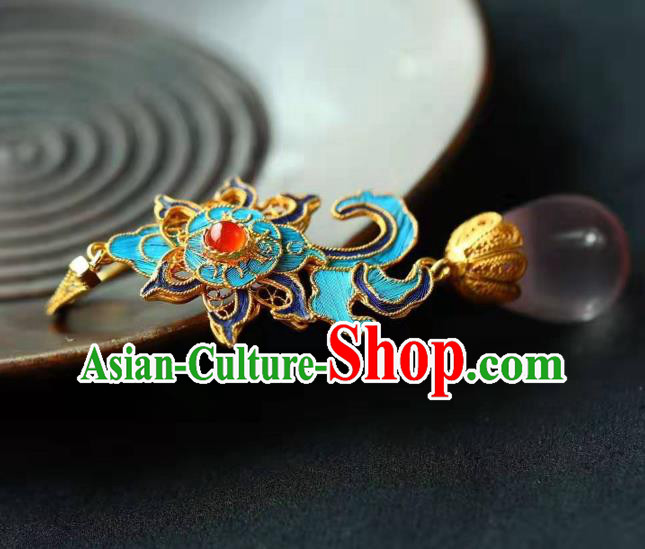 Handmade China Cloisonne Lotus Eardrop Jewelry Traditional Cheongsam Accessories National Rose Quartz Earrings Handmade China Cloisonne Lotus Eardrop Jewelry Traditional Cheongsam Accessories National Rose Quartz Earrings