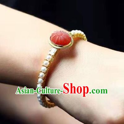 China Traditional Jewelry Accessories Handmade Agate Bracelet National Pearls Golden Bangle