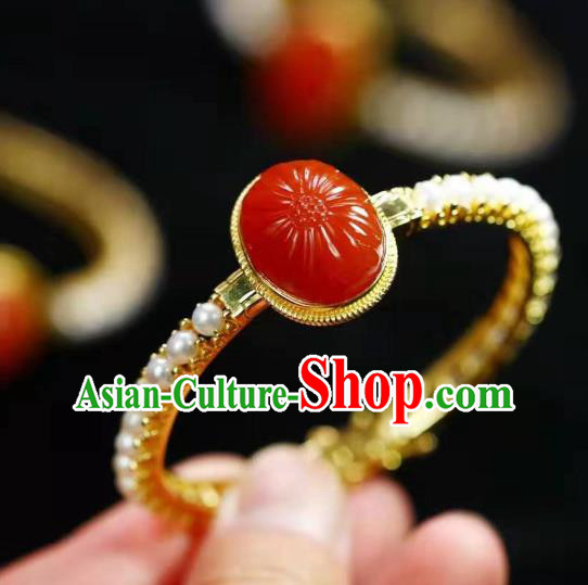 China Traditional Jewelry Accessories Handmade Agate Bracelet National Pearls Golden Bangle China Traditional Jewelry Accessories Handmade Agate Bracelet National Pearls Golden Bangle