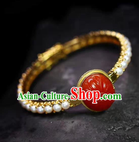 China Traditional Jewelry Accessories Handmade Agate Bracelet National Pearls Golden Bangle China Traditional Jewelry Accessories Handmade Agate Bracelet National Pearls Golden Bangle