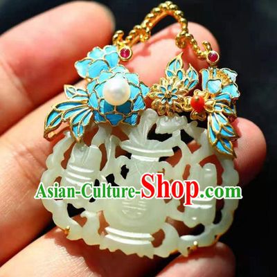 Chinese Classical Jade Vase Necklet Pendant Handmade Pearl Accessories National Necklace