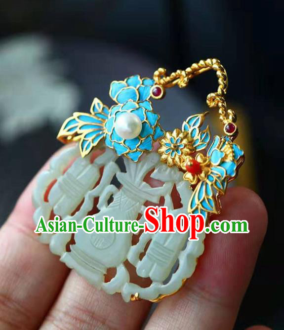 Chinese Classical Jade Vase Necklet Pendant Handmade Pearl Accessories National Necklace Chinese Classical Jade Vase Necklet Pendant Handmade Pearl Accessories National Necklace