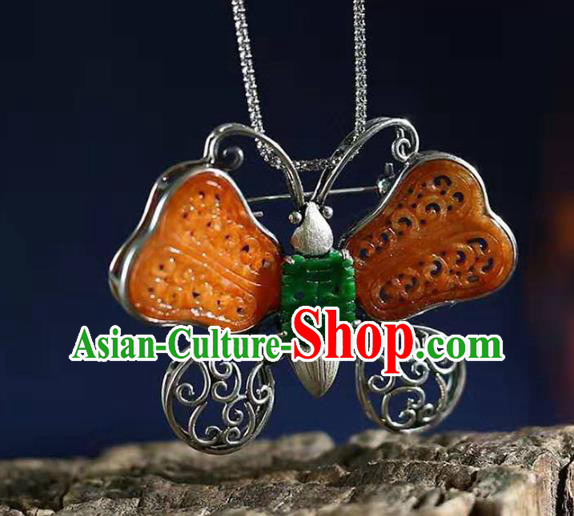 Chinese Handmade Yellow Jade Butterfly Brooch Accessories Traditional Silver Jewelry Breastpin Pendant Chinese Handmade Yellow Jade Butterfly Brooch Accessories Traditional Silver Jewelry Breastpin Pendant