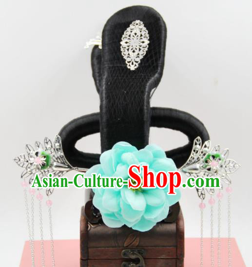 Chinese Classical Dance Hair Chignon and Hairpins Ancient Goddess Wigs Headwear Chinese Classical Dance Hair Chignon and Hairpins Ancient Goddess Wigs Headwear