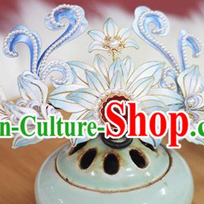 Chinese Traditional Hair Accessories Ming Dynasty Hanfu Pearls Hairpin Ancient Court Princess Silk Flowers Hair Crown