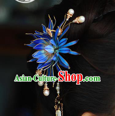 Chinese Traditional Hanfu Hair Accessories Blue Epiphyllum Hairpin Ancient Princess Hair Comb Chinese Traditional Hanfu Hair Accessories Blue Epiphyllum Hairpin Ancient Princess Hair Comb