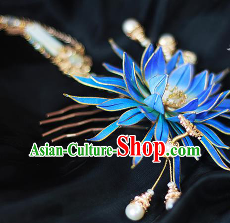 Chinese Traditional Hanfu Hair Accessories Blue Epiphyllum Hairpin Ancient Princess Hair Comb Chinese Traditional Hanfu Hair Accessories Blue Epiphyllum Hairpin Ancient Princess Hair Comb