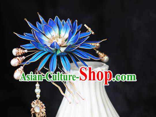 Chinese Traditional Hanfu Hair Accessories Blue Epiphyllum Hairpin Ancient Princess Hair Comb Chinese Traditional Hanfu Hair Accessories Blue Epiphyllum Hairpin Ancient Princess Hair Comb