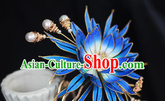 Chinese Traditional Hanfu Hair Accessories Blue Epiphyllum Hairpin Ancient Princess Hair Comb Chinese Traditional Hanfu Hair Accessories Blue Epiphyllum Hairpin Ancient Princess Hair Comb