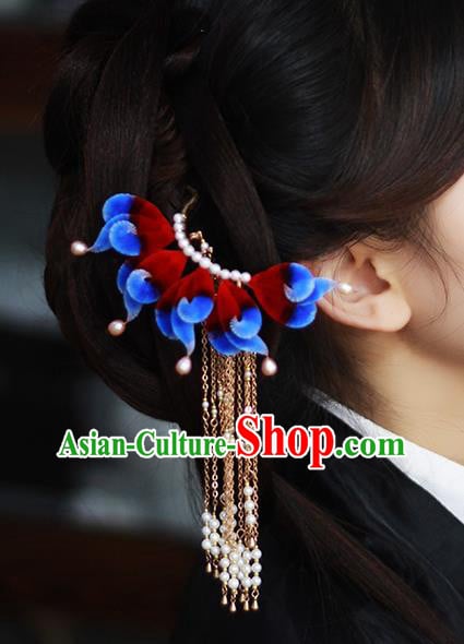 Chinese Traditional Velvet Hairpin Hanfu Hair Accessories Ancient Princess Tassel Hair Stick Chinese Traditional Velvet Hairpin Hanfu Hair Accessories Ancient Princess Tassel Hair Stick