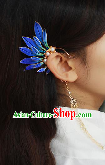 Handmade China Blue Silk Eardrop Jewelry Traditional Accessories National Pearls Earrings Handmade China Blue Silk Eardrop Jewelry Traditional Accessories National Pearls Earrings