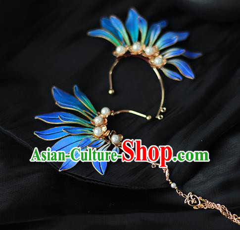 Handmade China Blue Silk Eardrop Jewelry Traditional Accessories National Pearls Earrings Handmade China Blue Silk Eardrop Jewelry Traditional Accessories National Pearls Earrings
