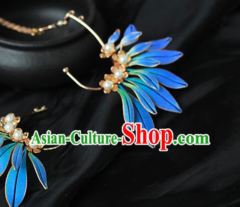 Handmade China Blue Silk Eardrop Jewelry Traditional Accessories National Pearls Earrings Handmade China Blue Silk Eardrop Jewelry Traditional Accessories National Pearls Earrings
