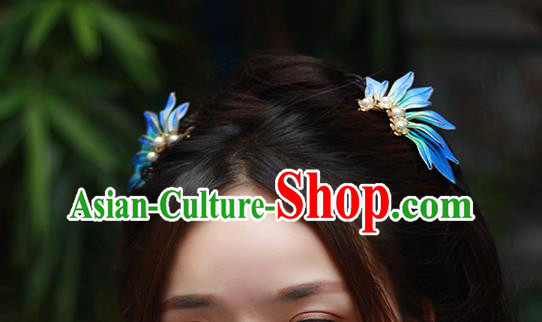 Chinese Traditional Ming Dynasty Hair Stick Ancient Princess Blue Silk Hairpin Chinese Traditional Ming Dynasty Hair Stick Ancient Princess Blue Silk Hairpin