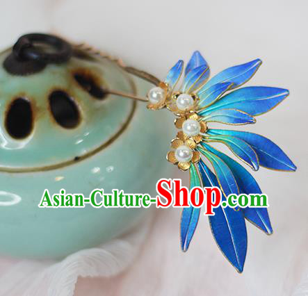 Chinese Traditional Ming Dynasty Hair Stick Ancient Princess Blue Silk Hairpin Chinese Traditional Ming Dynasty Hair Stick Ancient Princess Blue Silk Hairpin