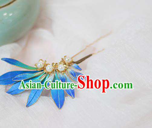 Chinese Traditional Ming Dynasty Hair Stick Ancient Princess Blue Silk Hairpin Chinese Traditional Ming Dynasty Hair Stick Ancient Princess Blue Silk Hairpin