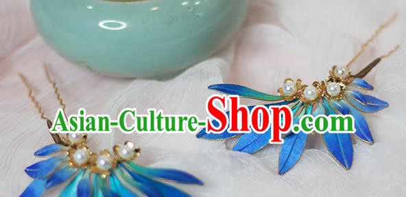 Chinese Traditional Ming Dynasty Hair Stick Ancient Princess Blue Silk Hairpin Chinese Traditional Ming Dynasty Hair Stick Ancient Princess Blue Silk Hairpin