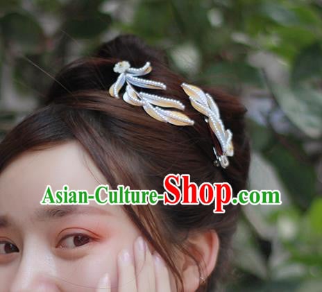 Chinese Ancient Princess Pearls Hair Accessories Traditional Ming Dynasty Silk Leaf Hair Stick Chinese Ancient Princess Pearls Hair Accessories Traditional Ming Dynasty Silk Leaf Hair Stick