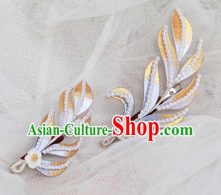 Chinese Ancient Princess Pearls Hair Accessories Traditional Ming Dynasty Silk Leaf Hair Stick Chinese Ancient Princess Pearls Hair Accessories Traditional Ming Dynasty Silk Leaf Hair Stick