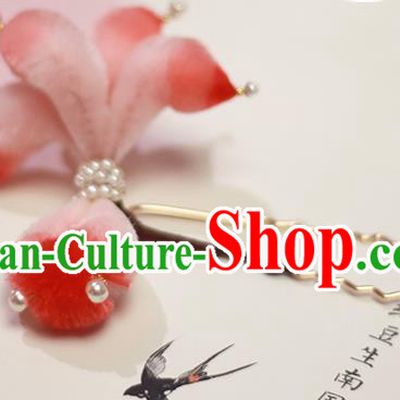 Chinese Traditional Hanfu Velvet Goldfish Hair Stick Ancient Princess Hairpin Pearls Hair Accessories