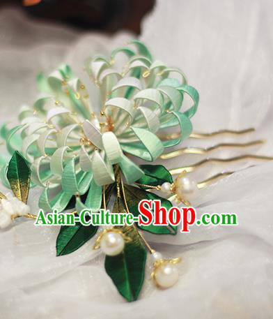 Chinese Traditional Ancient Court Lady Hair Comb Qing Dynasty Green Silk Chrysanthemum Hairpin Chinese Traditional Ancient Court Lady Hair Comb Qing Dynasty Green Silk Chrysanthemum Hairpin