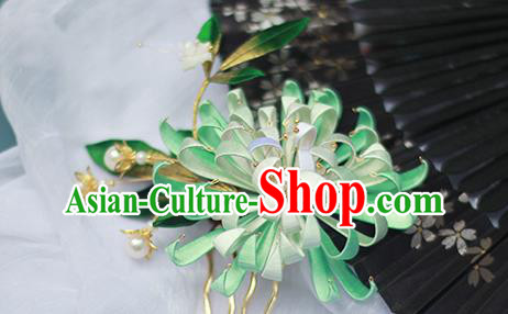 Chinese Traditional Ancient Court Lady Hair Comb Qing Dynasty Green Silk Chrysanthemum Hairpin Chinese Traditional Ancient Court Lady Hair Comb Qing Dynasty Green Silk Chrysanthemum Hairpin