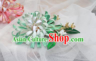 Chinese Traditional Ancient Court Lady Hair Comb Qing Dynasty Green Silk Chrysanthemum Hairpin Chinese Traditional Ancient Court Lady Hair Comb Qing Dynasty Green Silk Chrysanthemum Hairpin