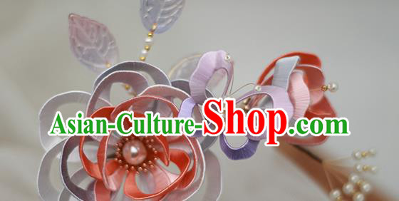Chinese Traditional Hanfu Hair Stick Ancient Princess Silk Rose Hairpin Hair Accessories Chinese Traditional Hanfu Hair Stick Ancient Princess Silk Rose Hairpin Hair Accessories