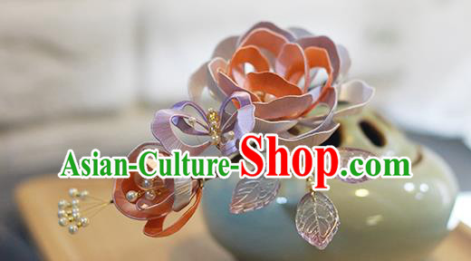 Chinese Traditional Hanfu Hair Stick Ancient Princess Silk Rose Hairpin Hair Accessories Chinese Traditional Hanfu Hair Stick Ancient Princess Silk Rose Hairpin Hair Accessories