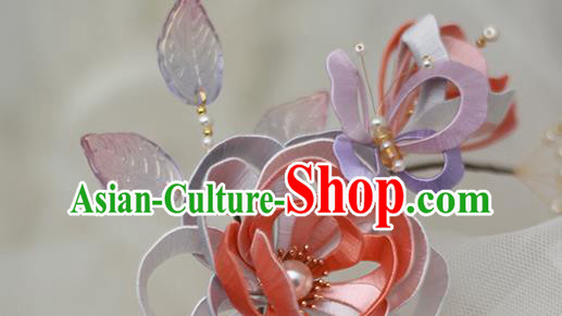 Chinese Traditional Hanfu Hair Stick Ancient Princess Silk Rose Hairpin Hair Accessories Chinese Traditional Hanfu Hair Stick Ancient Princess Silk Rose Hairpin Hair Accessories
