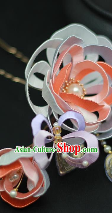 Chinese Traditional Hanfu Hair Stick Ancient Princess Silk Rose Hairpin Hair Accessories Chinese Traditional Hanfu Hair Stick Ancient Princess Silk Rose Hairpin Hair Accessories