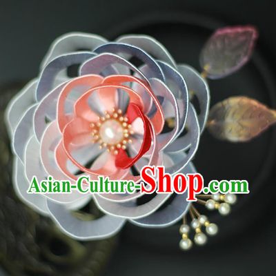 Chinese Ancient Princess Hairpin Traditional Hanfu Blue Silk Peony Hair Stick Hair Accessories
