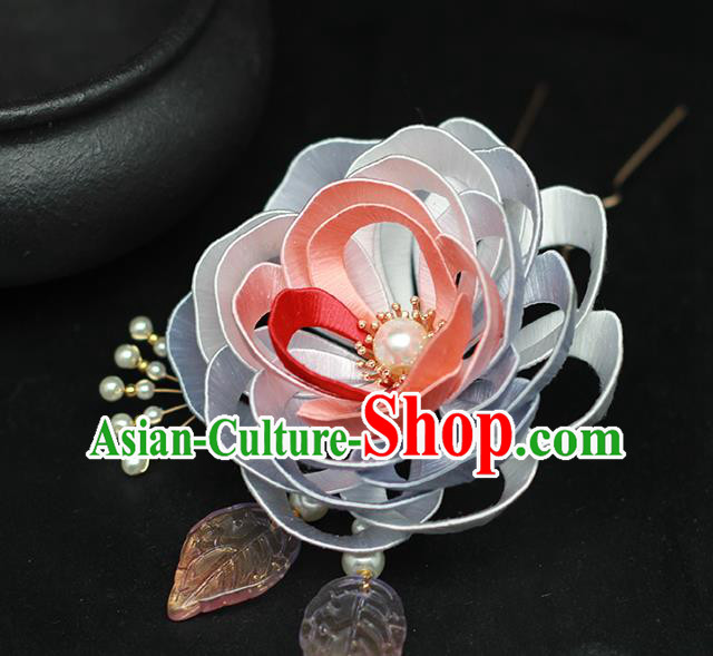 Chinese Ancient Princess Hairpin Traditional Hanfu Blue Silk Peony Hair Stick Hair Accessories Chinese Ancient Princess Hairpin Traditional Hanfu Blue Silk Peony Hair Stick Hair Accessories