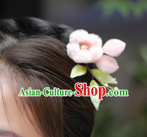 Chinese Traditional Pink Velvet Plum Blossom Hair Stick Hanfu Pearl Hairpin Chinese Traditional Pink Velvet Plum Blossom Hair Stick Hanfu Pearl Hairpin