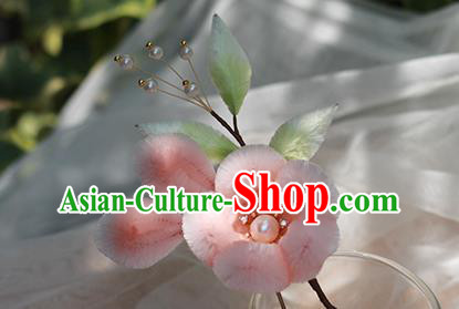 Chinese Traditional Pink Velvet Plum Blossom Hair Stick Hanfu Pearl Hairpin Chinese Traditional Pink Velvet Plum Blossom Hair Stick Hanfu Pearl Hairpin