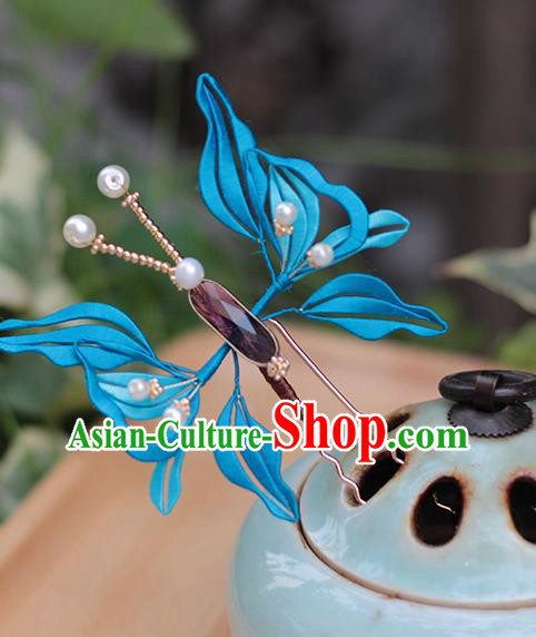 Chinese Handmade Classical Hairpin Traditional Blue Silk Butterfly Hair Stick Hair Accessories Chinese Handmade Classical Hairpin Traditional Blue Silk Butterfly Hair Stick Hair Accessories