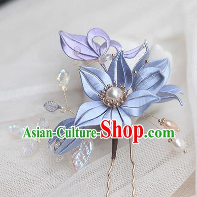 Chinese Classical Pearls Hairpin Handmade Hair Accessories Traditional Violet Silk Lily Flower Hair Stick